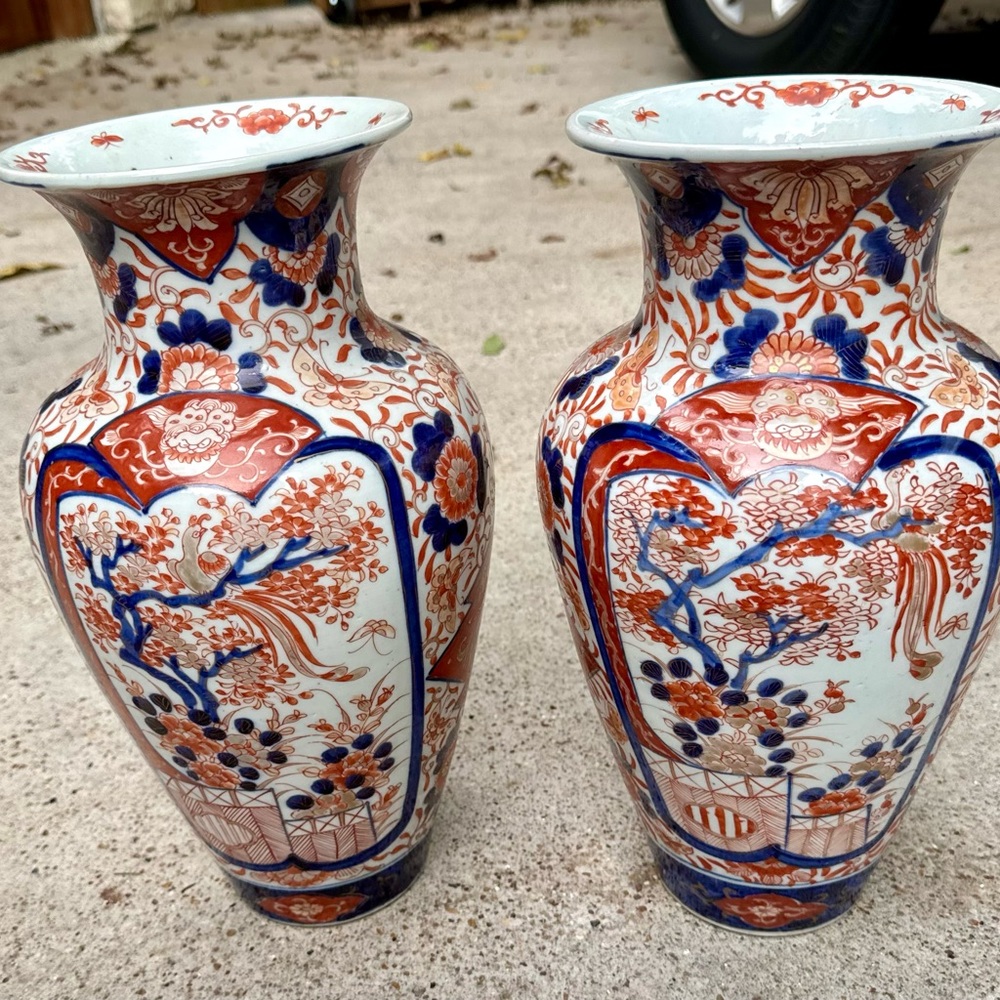 Pair of Antique Japanese Imani Vases